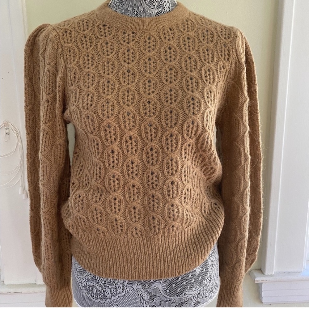 JCrew Alpaca Wool Blend Balloon Sleeve Cable Knit Sweater - Picture 3 of 4